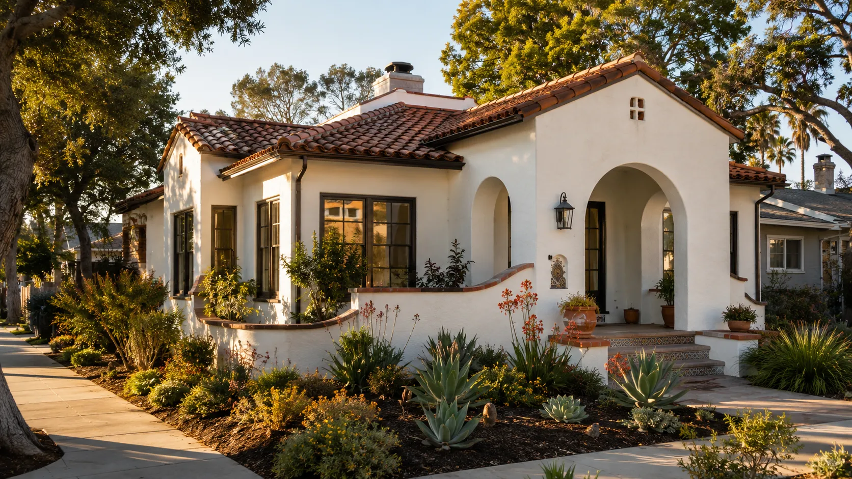 Mediterranean bungalow in golden light