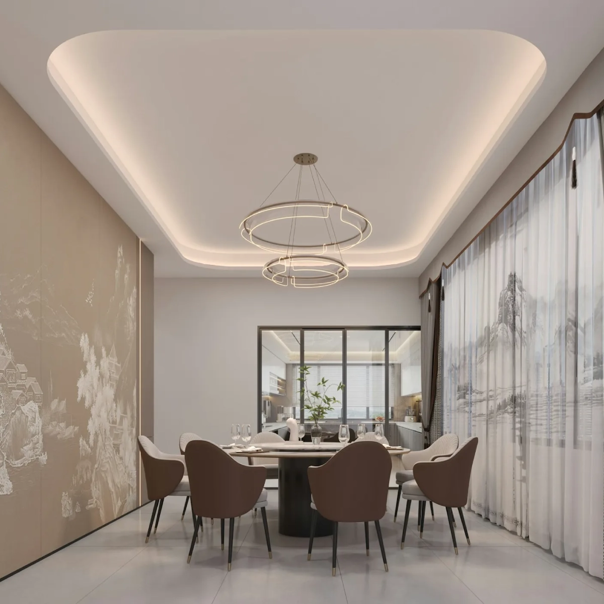 A bright hallway with soft lighting and a modern ceiling design