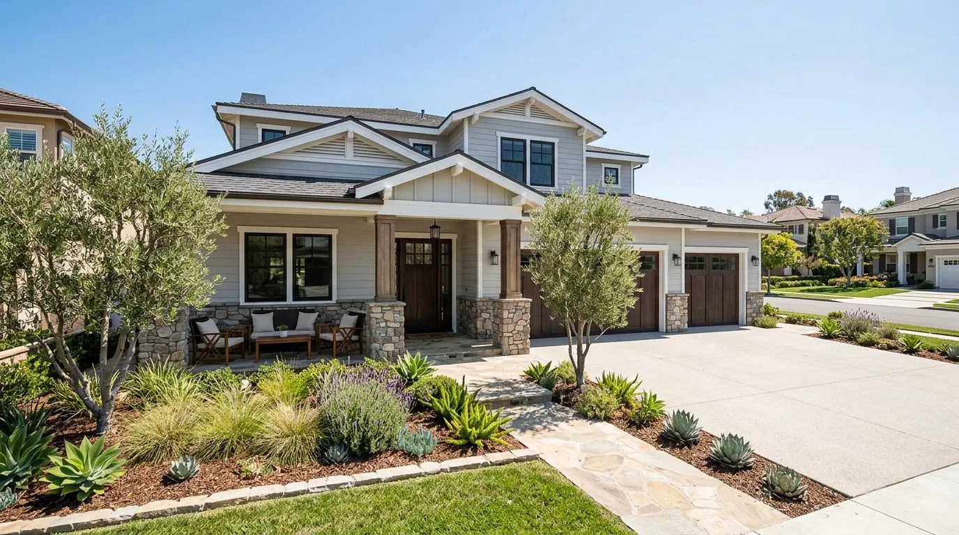 A modern two-story home with a garage and driveway