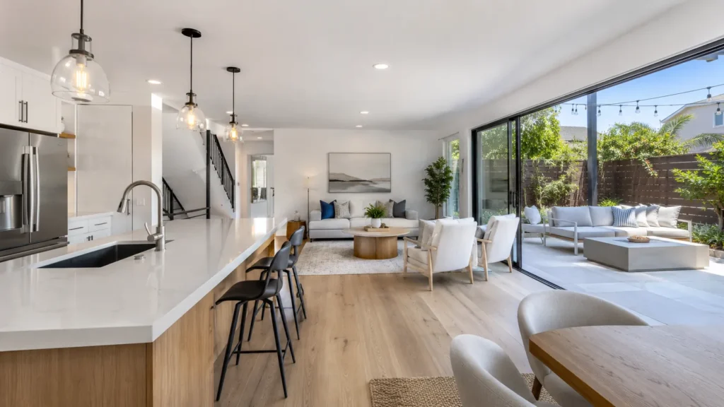 Bright modern living with cozy touches