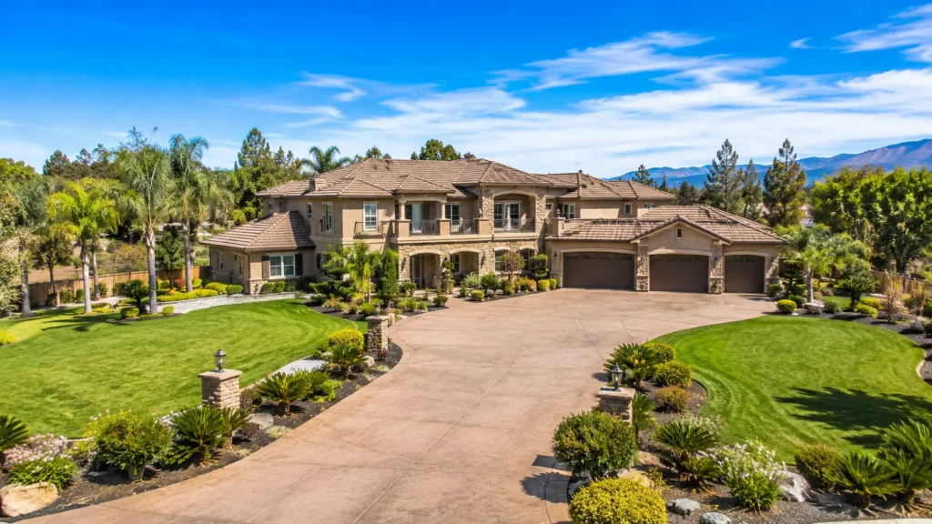 Luxurious suburban estate with manicured lawns