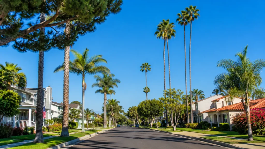 Sunny suburban street in California