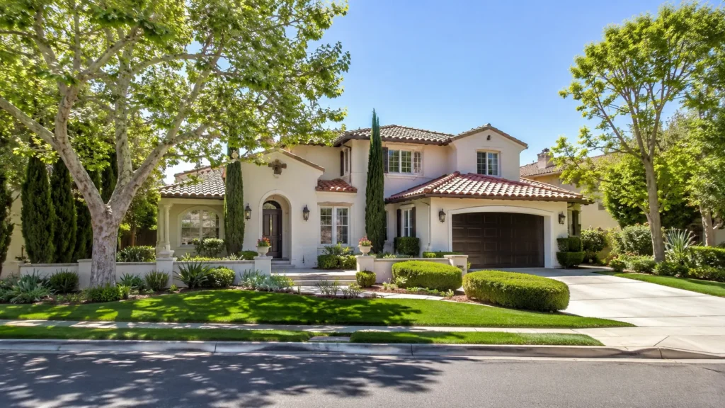 Mediterranean-style home with landscaped garden