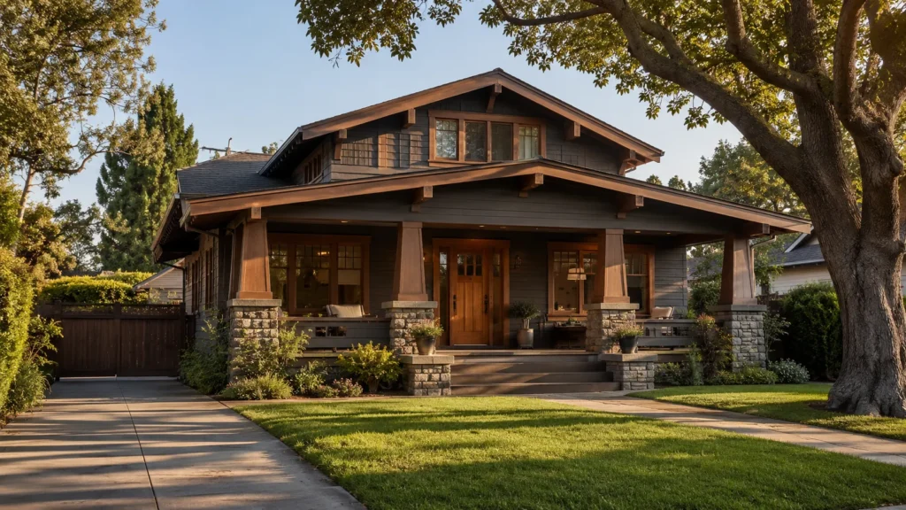Charming Craftsman bungalow at sunset