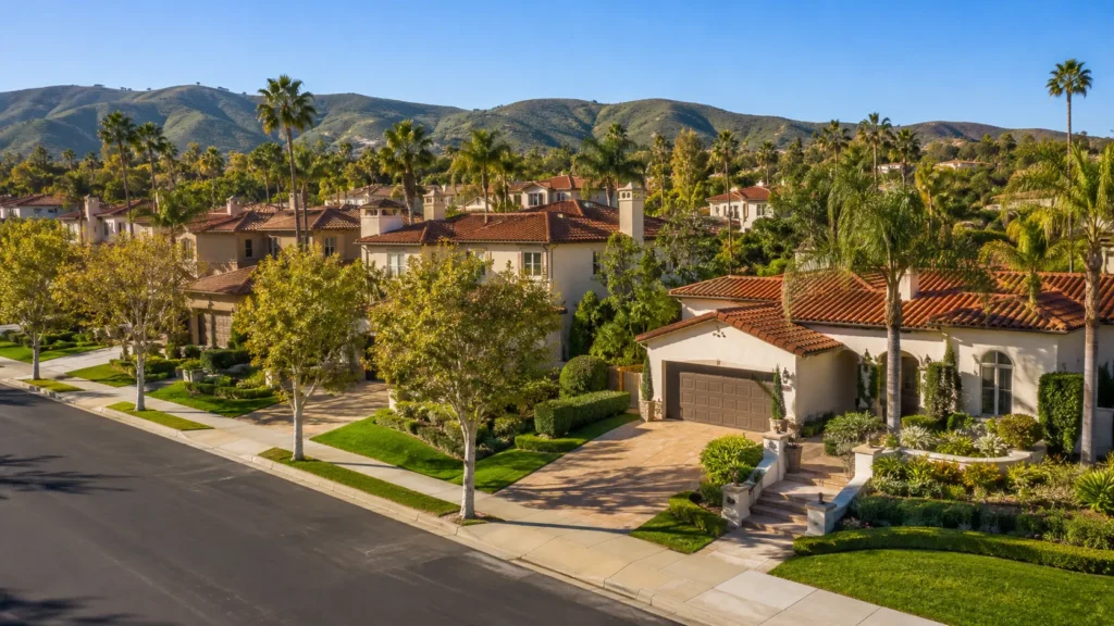 Tranquil suburban view with Mediterranean houses