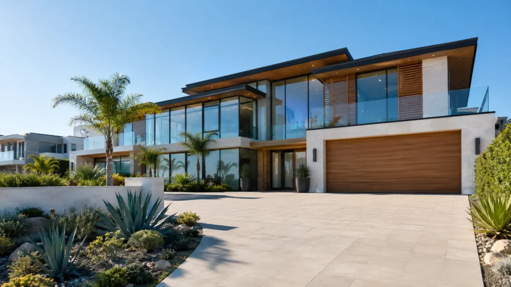 Modern luxury home with tropical landscaping
