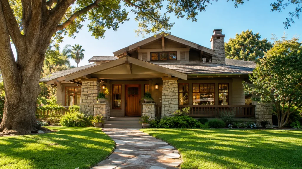 Sunny craftsman bungalow with lush landscaping