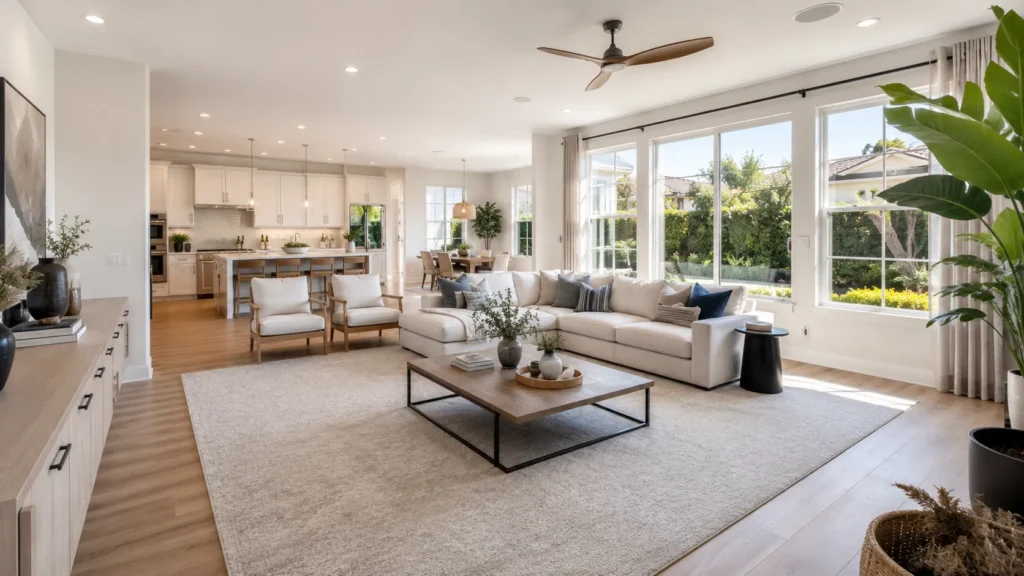 Spacious modern living and dining area