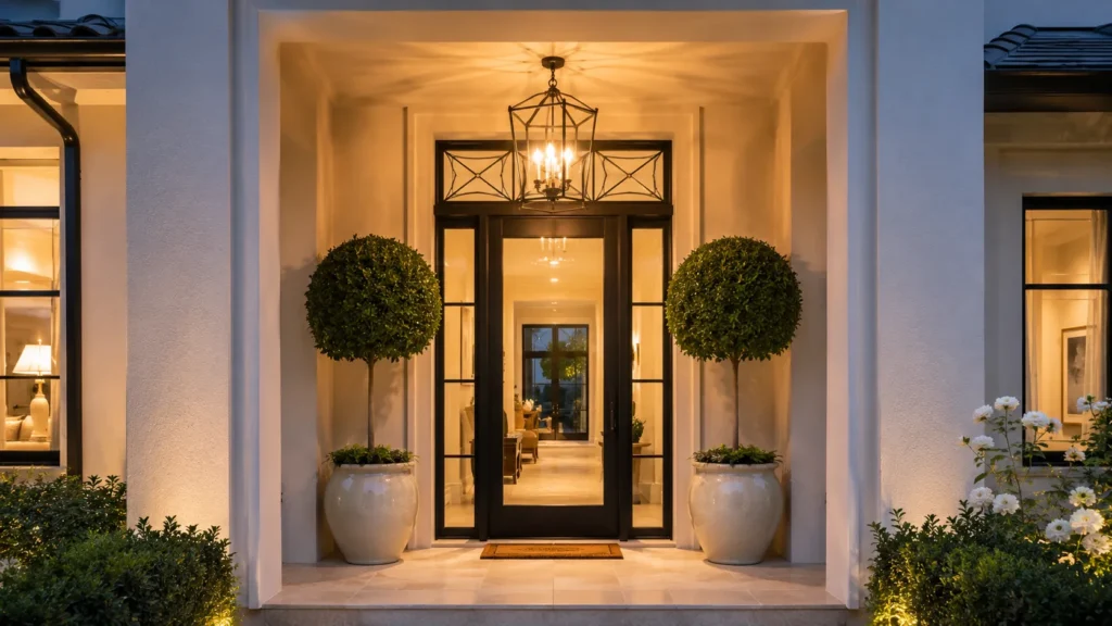 Elegant entryway with warm lighting
