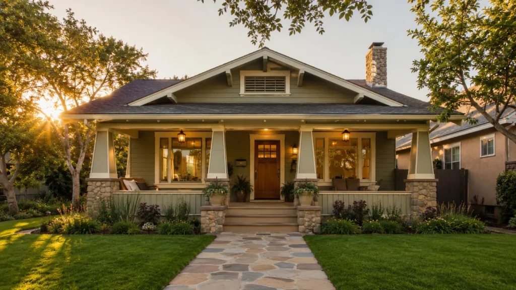 Golden-hour craftsman bungalow charm