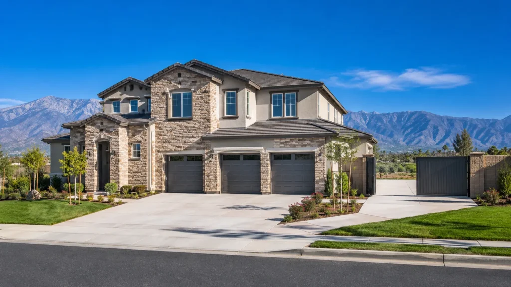 Modern suburban home with mountain backdrop
