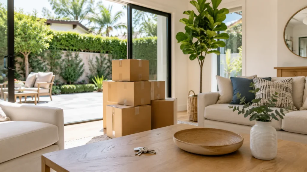 Modern living room with garden view